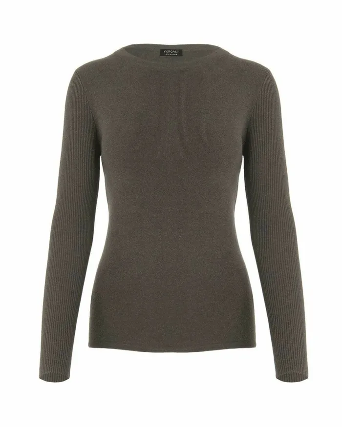 Forcast Tania Crew Neck Knit Walnuttobaccoivorynavygreycharcoalblack Women Petite Edit
