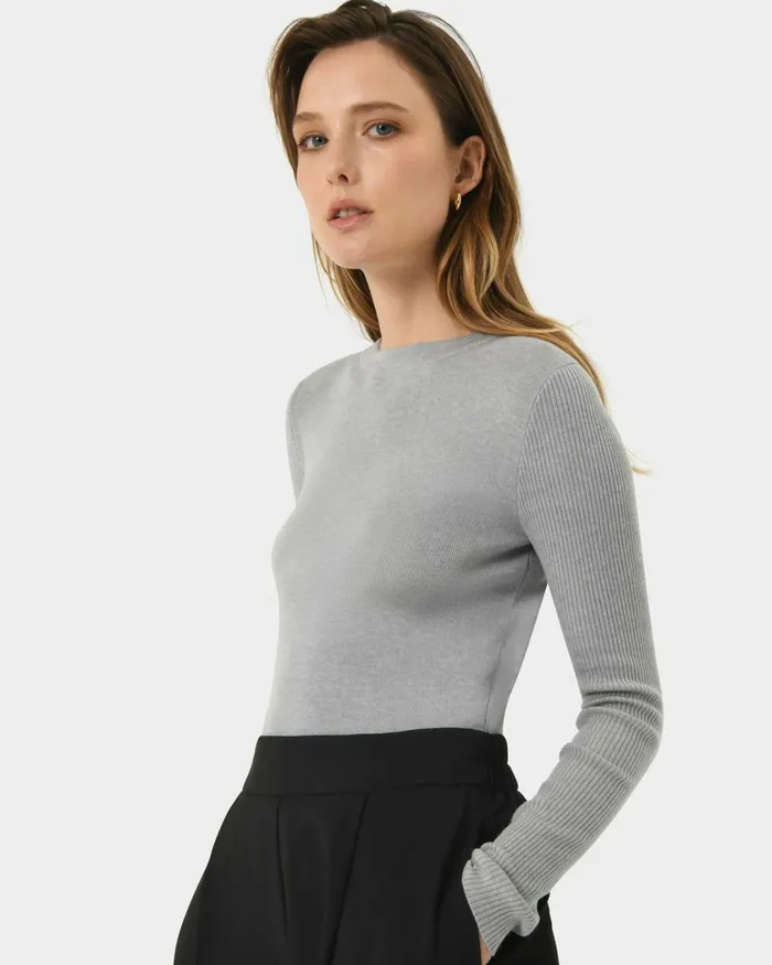 Forcast Tania Crew Neck Knit Walnuttobaccoivorynavygreycharcoalblack Women Petite Edit