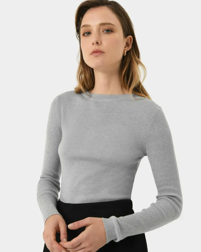 Forcast Tania Crew Neck Knit Walnuttobaccoivorynavygreycharcoalblack Women Petite Edit