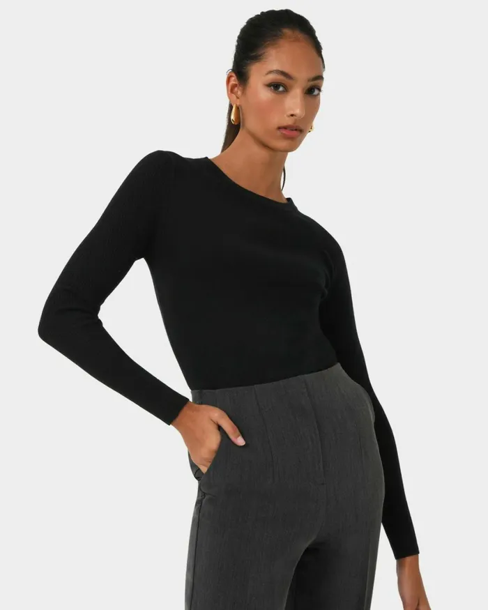 Forcast Tania Crew Neck Knit Walnuttobaccoivorynavygreycharcoalblack Women Petite Edit