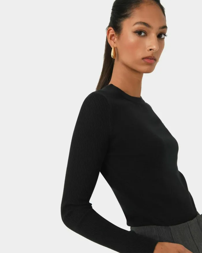 Forcast Tania Crew Neck Knit Walnuttobaccoivorynavygreycharcoalblack Women Petite Edit