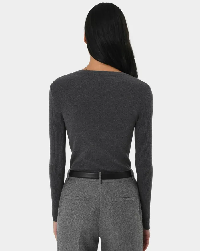 Forcast Tania Crew Neck Knit Walnuttobaccoivorynavygreycharcoalblack Women TShirts and Tops