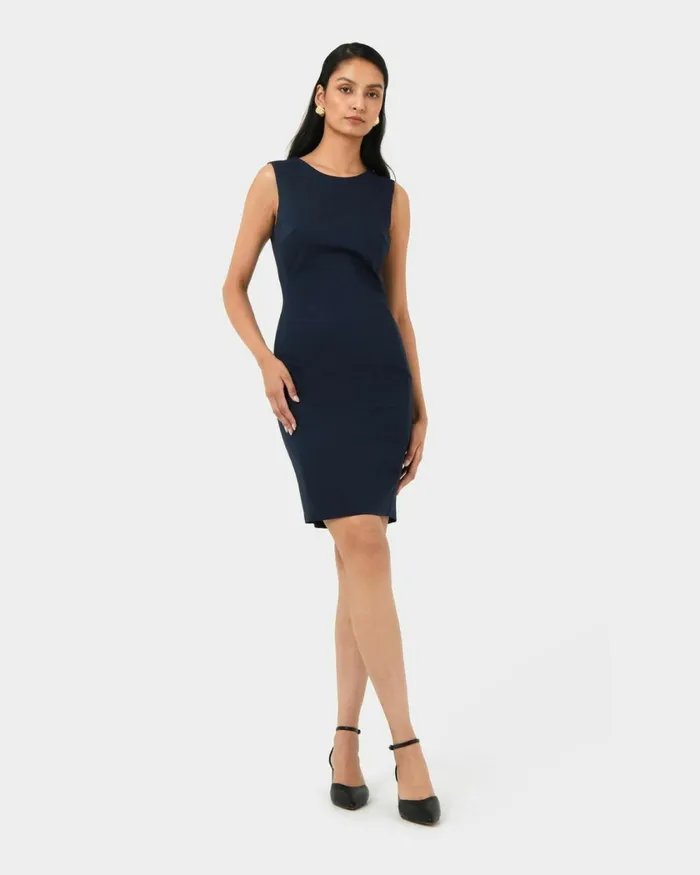 Forcast Taylor Fitted Dress Stonelight Birchnavymidnightlight Greyblack Women Work Dresses