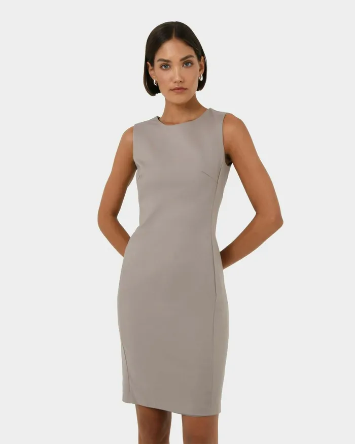 Forcast Taylor Fitted Dress Stonelight Birchnavymidnightlight Greyblack Women Work Dresses