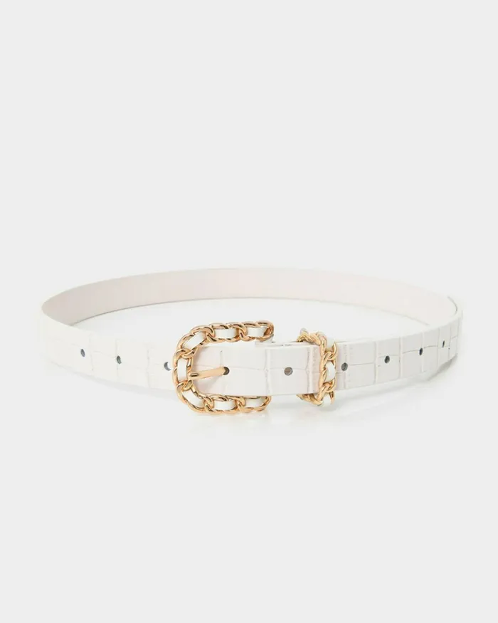 Forcast Tessa Leather Belt Creamblack Women Belts