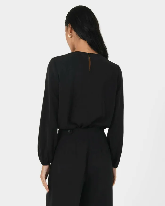 Forcast Tiana Pleat Neck Top Black Women TShirts and Tops