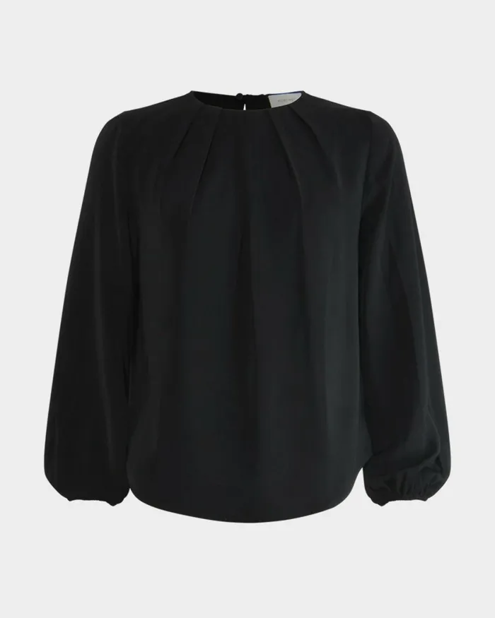 Forcast Tiana Pleat Neck Top Black Women TShirts and Tops