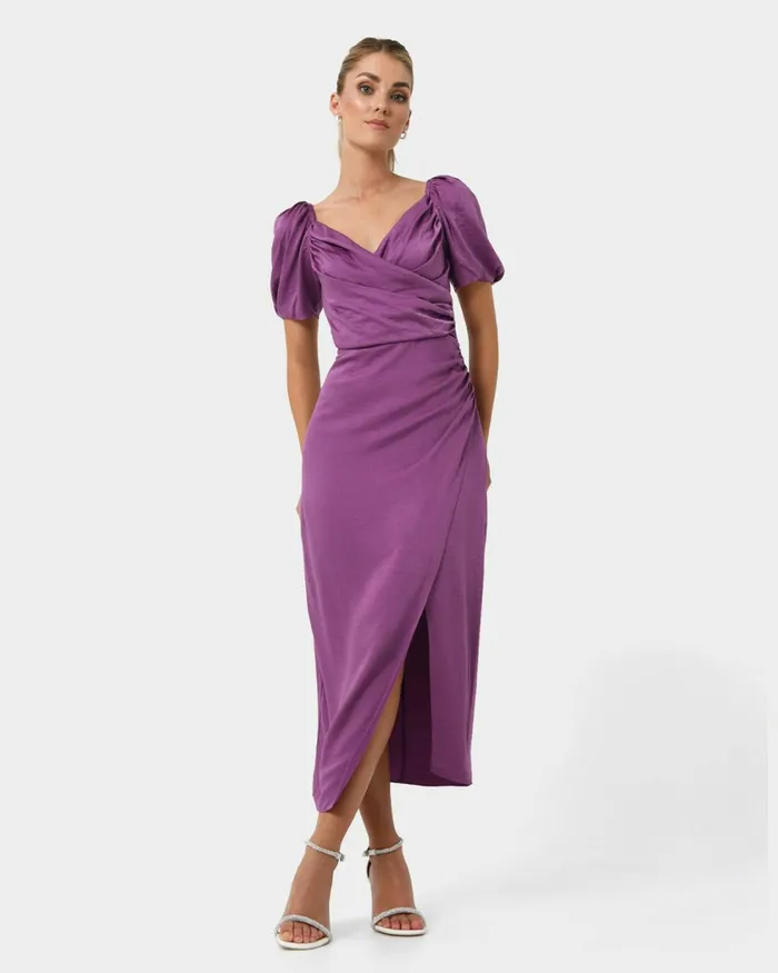 Forcast Trixie Front Crossover Dress Dark Violetblack Women Midi Dresses