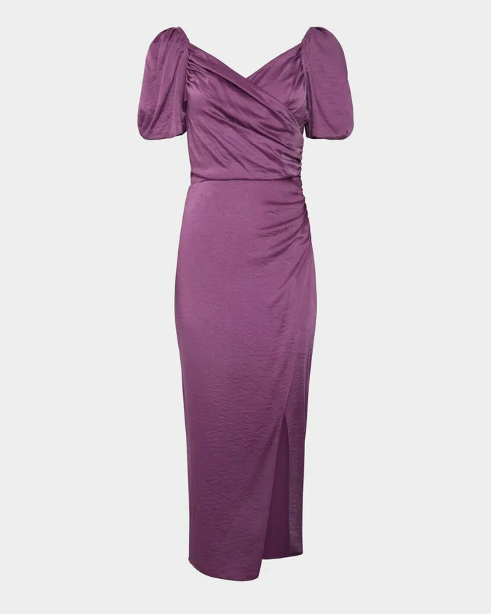 Forcast Trixie Front Crossover Dress Dark Violetblack Women Midi Dresses