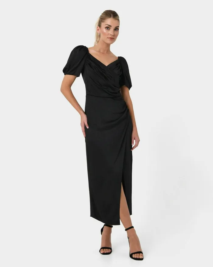 Forcast Trixie Front Crossover Dress Dark Violetblack Women Midi Dresses