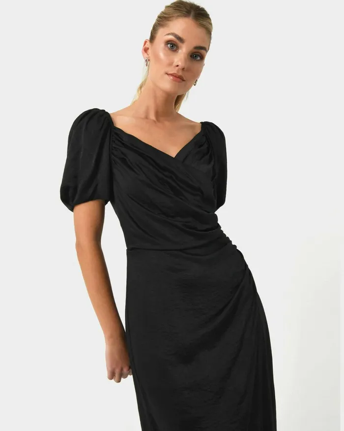 Forcast Trixie Front Crossover Dress Dark Violetblack Women Midi Dresses