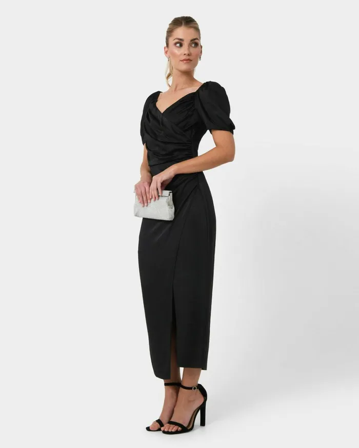 Forcast Trixie Front Crossover Dress Dark Violetblack Women Midi Dresses