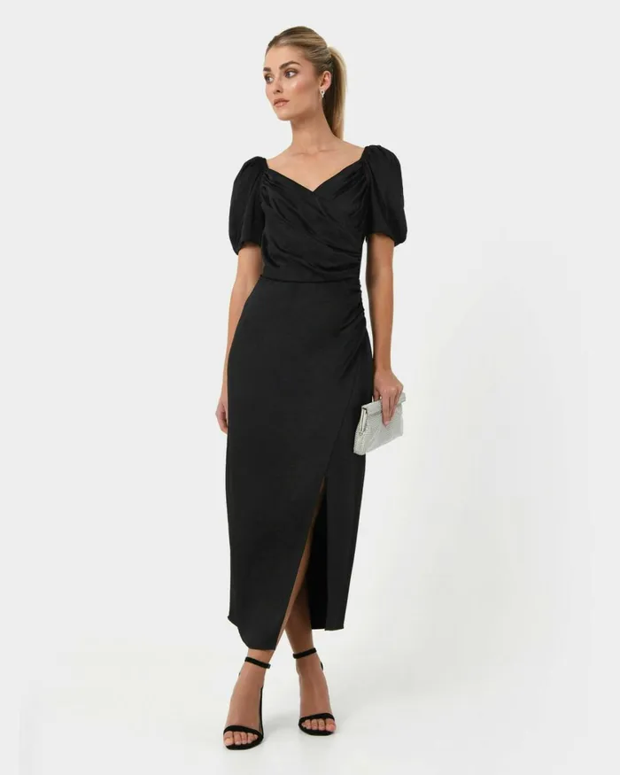 Forcast Trixie Front Crossover Dress Dark Violetblack Women Midi Dresses