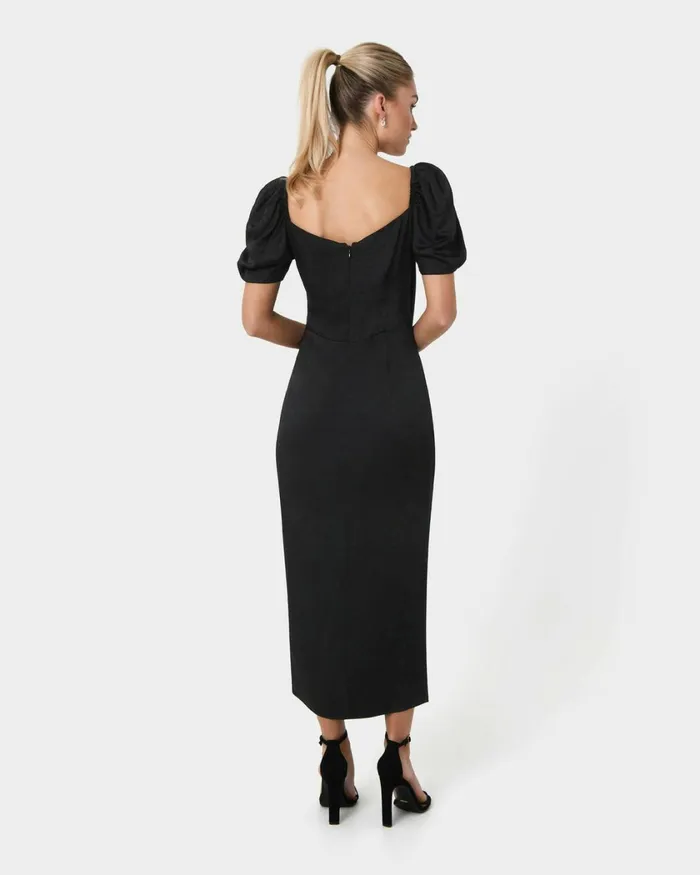 Forcast Trixie Front Crossover Dress Dark Violetblack Women Midi Dresses