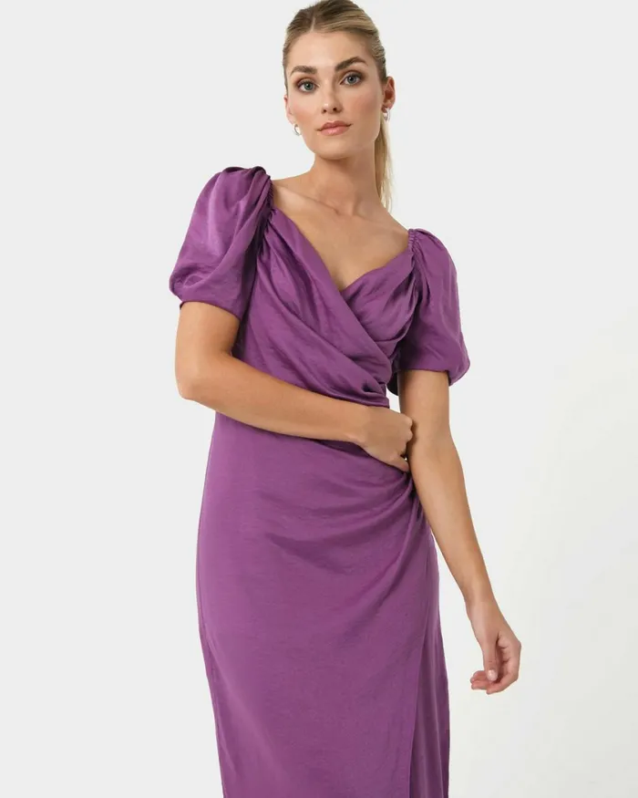 Forcast Trixie Front Crossover Dress Dark Violetblack Women Midi Dresses