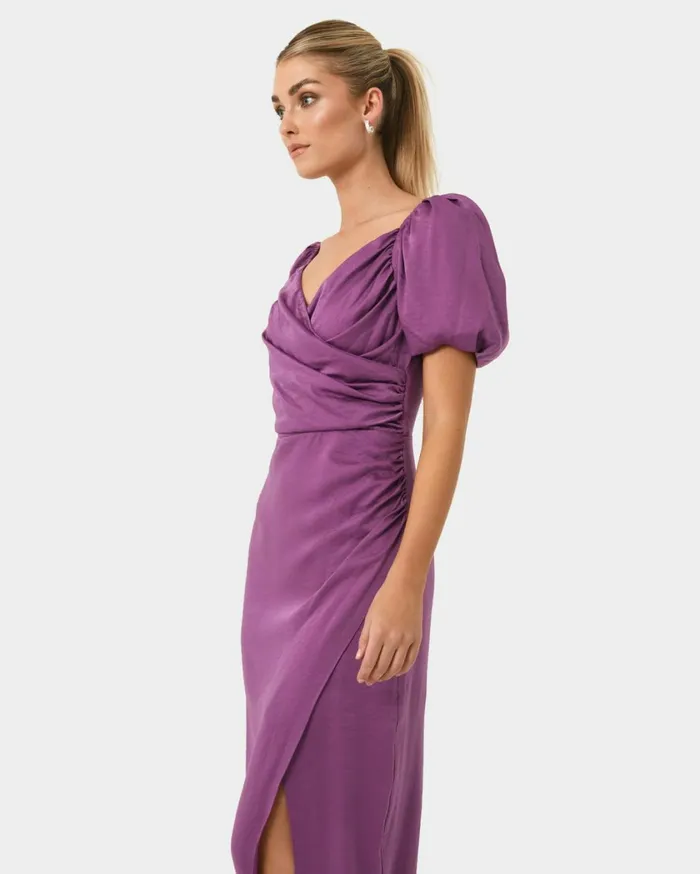 Forcast Trixie Front Crossover Dress Dark Violetblack Women Midi Dresses