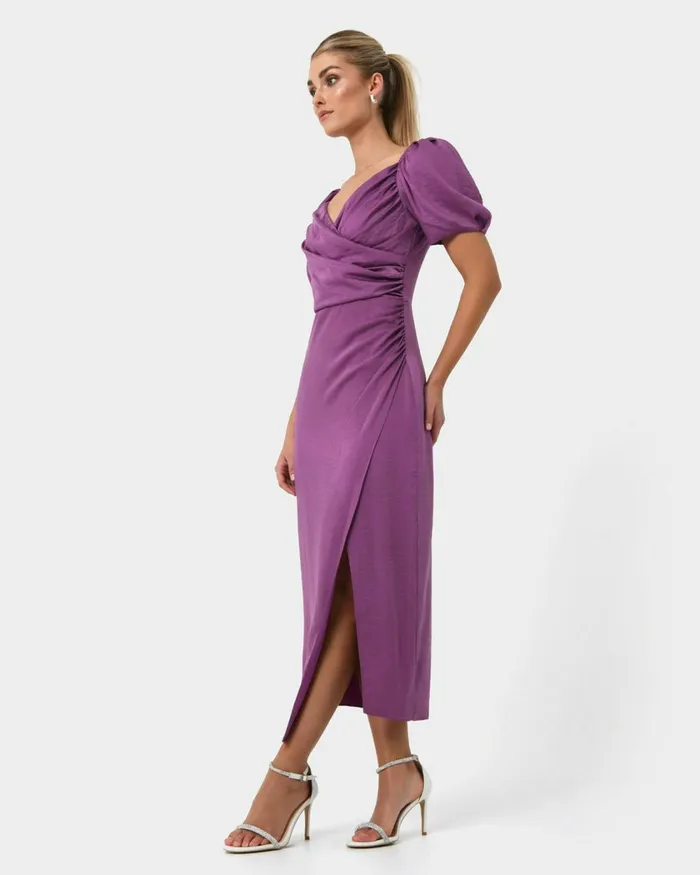 Forcast Trixie Front Crossover Dress Dark Violetblack Women Midi Dresses
