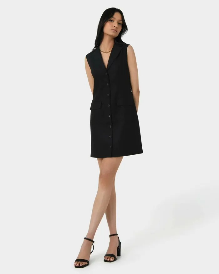 Forcast Valeria Buttoned Linen Dress Oatmealblack Women Mini Dresses