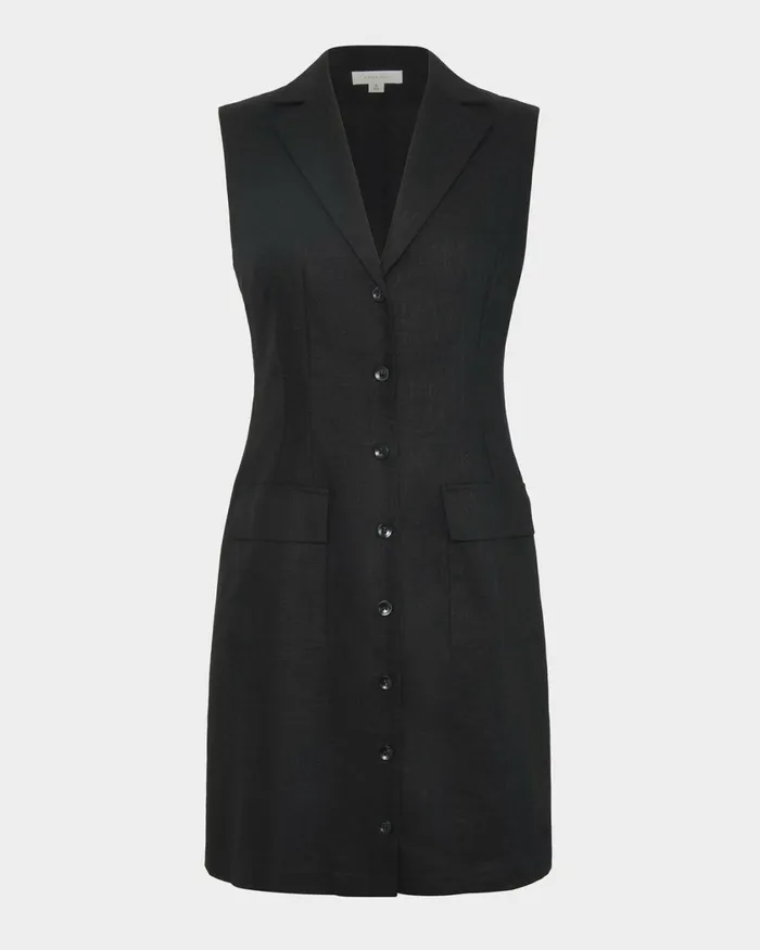 Forcast Valeria Buttoned Linen Dress Oatmealblack Women Mini Dresses