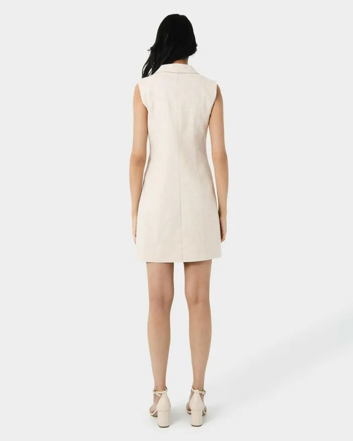 Forcast Valeria Buttoned Linen Dress Oatmealblack Women Mini Dresses