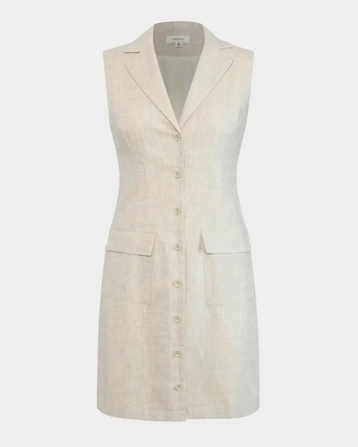 Forcast Valeria Buttoned Linen Dress Oatmealblack Women Mini Dresses