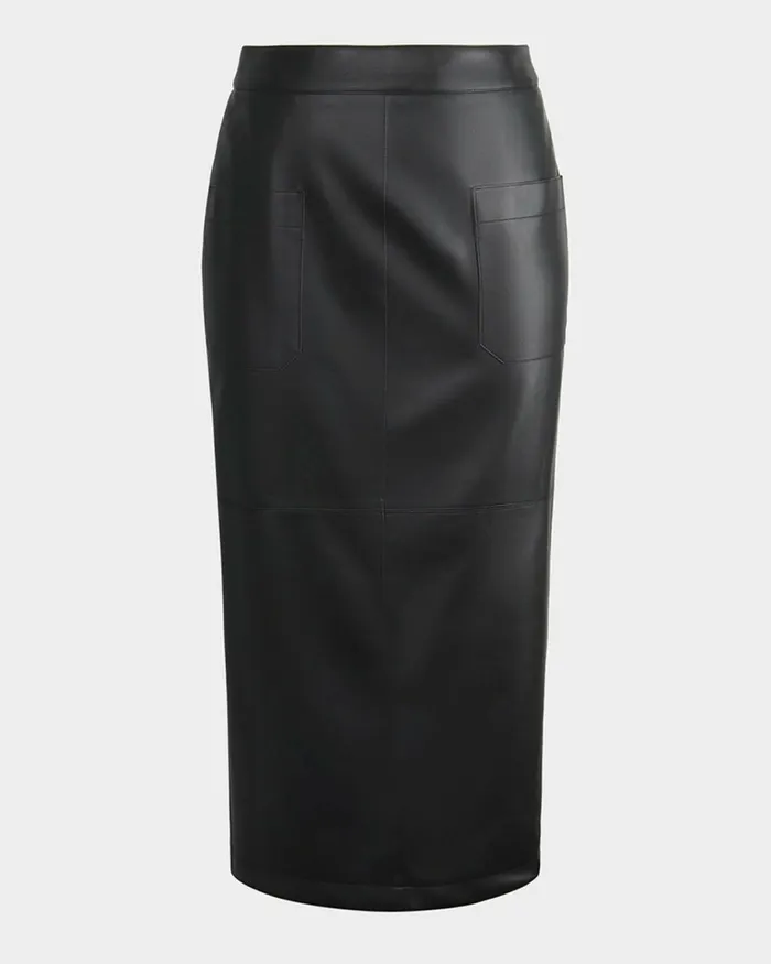 Forcast Vera Faux Leather Midi Skirt Black Women Midi and Maxi Skirts
