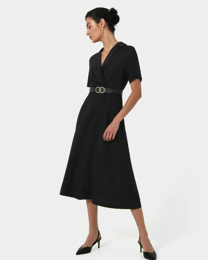 Forcast Verity Crossover Dress Black Women Midi Dresses