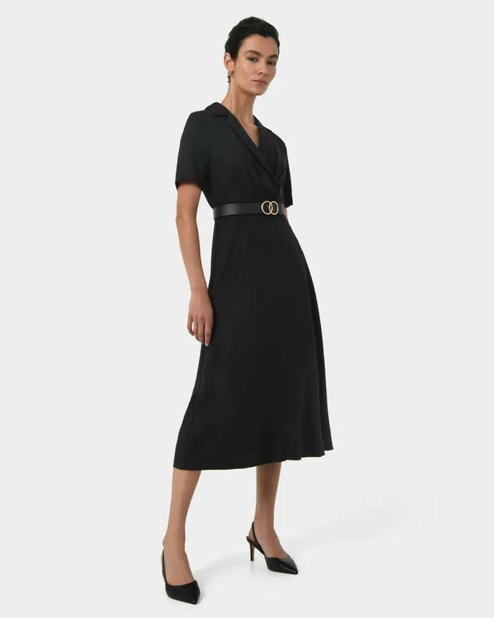 Forcast Verity Crossover Dress Black Women Midi Dresses