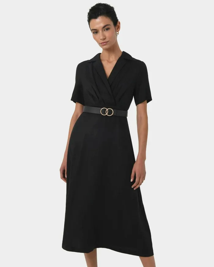 Forcast Verity Crossover Dress Black Women Midi Dresses