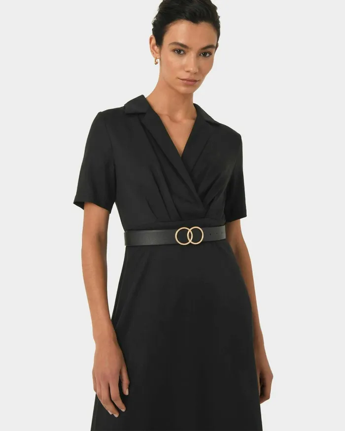 Forcast Verity Crossover Dress Black Women Midi Dresses