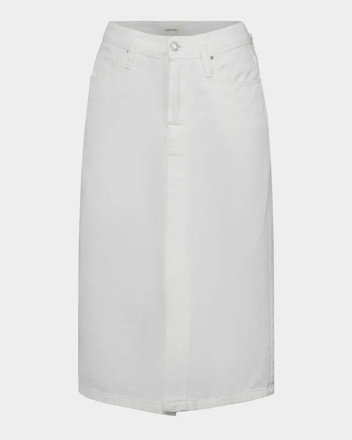 Forcast Veronique Midi Denim Skirt Whiteblue Wash Women Midi and Maxi Skirts