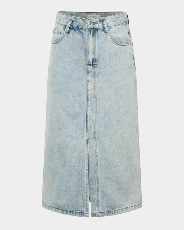 Forcast Veronique Midi Denim Skirt Whiteblue Wash Women Midi and Maxi Skirts