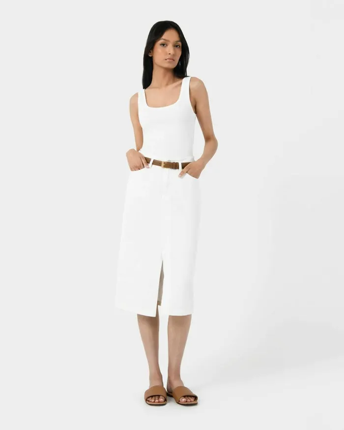Forcast Veronique Midi Denim Skirt Whiteblue Wash Women Midi and Maxi Skirts