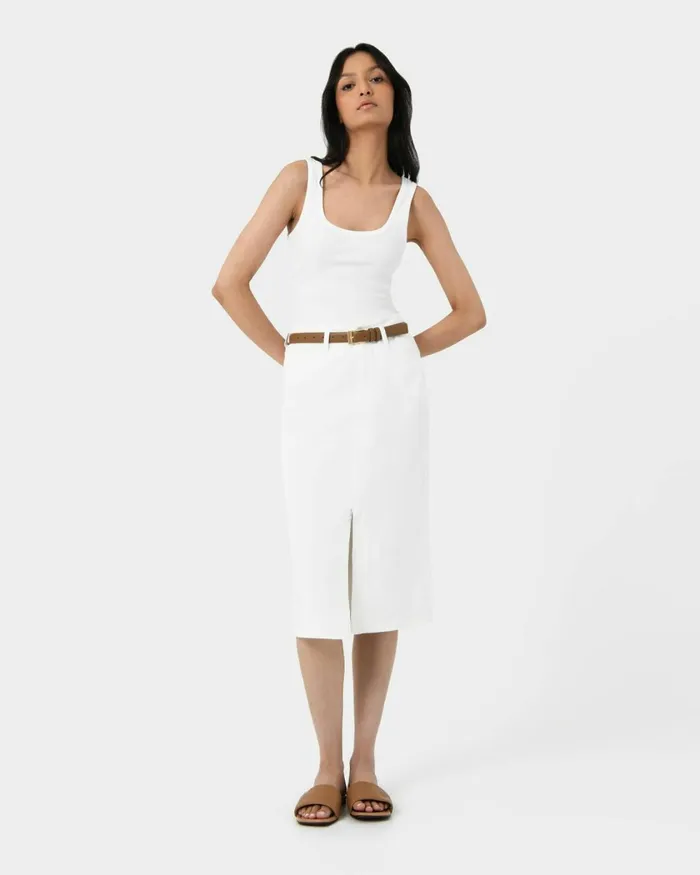 Forcast Veronique Midi Denim Skirt Whiteblue Wash Women Midi and Maxi Skirts