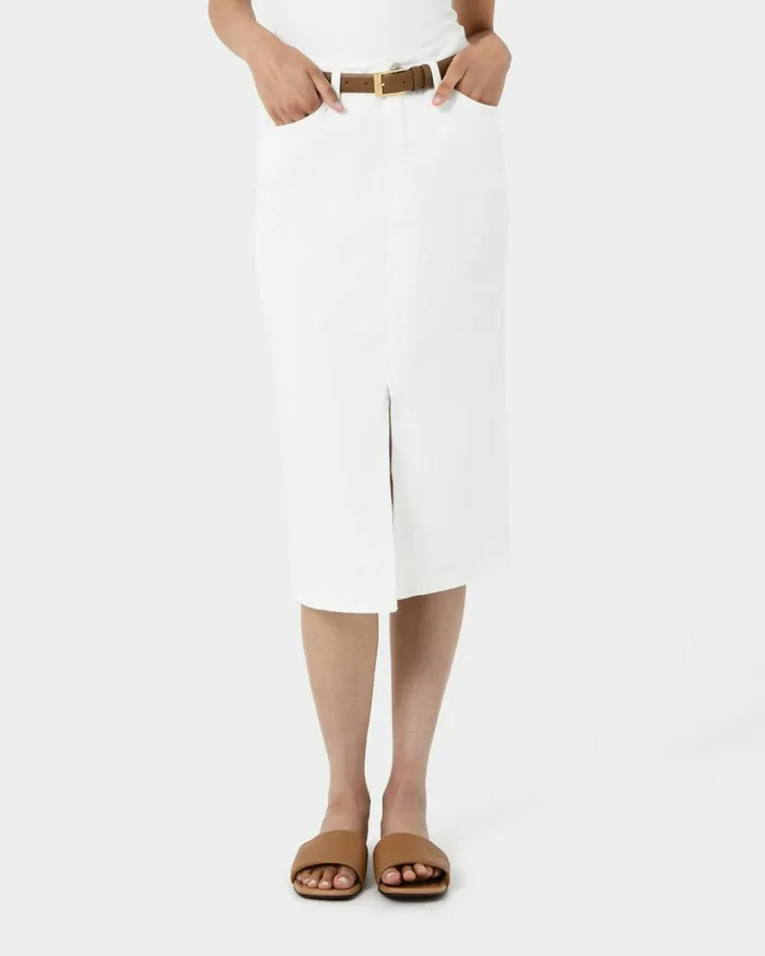 Forcast Veronique Midi Denim Skirt Whiteblue Wash Women Midi and Maxi Skirts