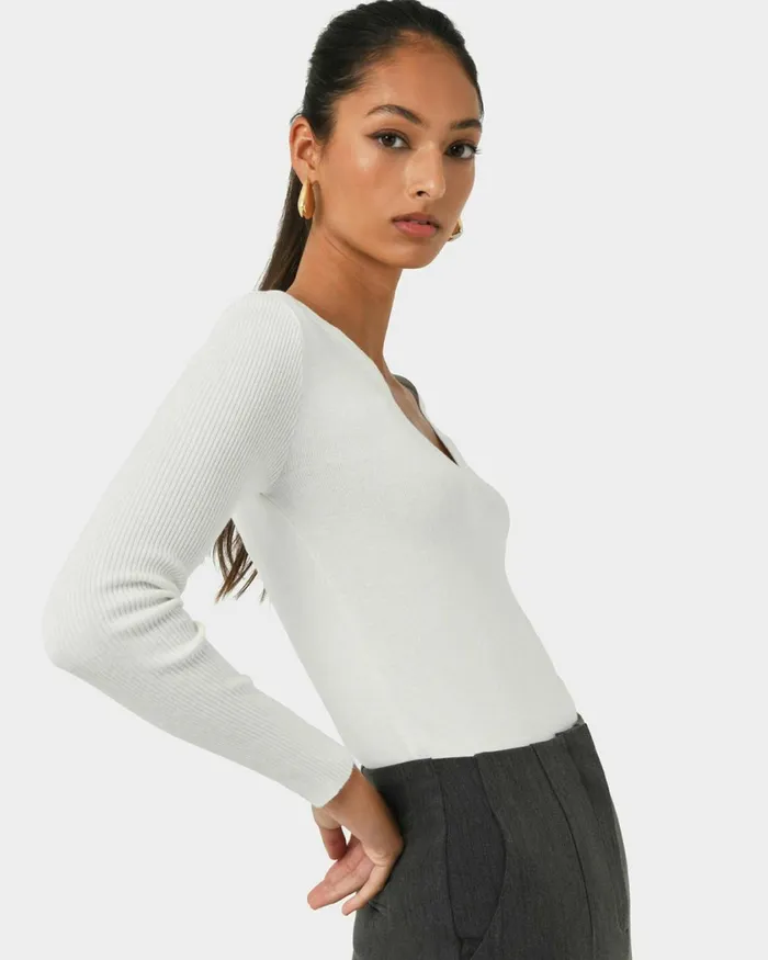 Forcast Vicky Vneck Knit Deep Tealivoryblack Women TShirts and Tops