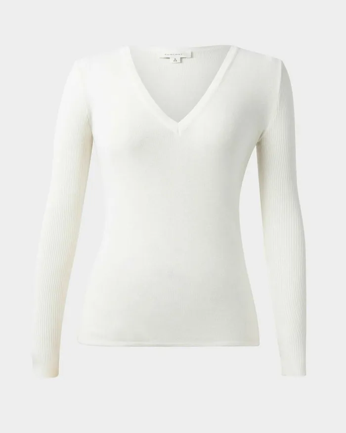 Forcast Vicky Vneck Knit Deep Tealivoryblack Women TShirts and Tops