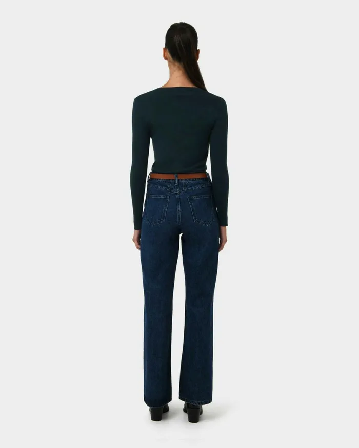 Forcast Vicky Vneck Knit Deep Tealivoryblack Women TShirts and Tops