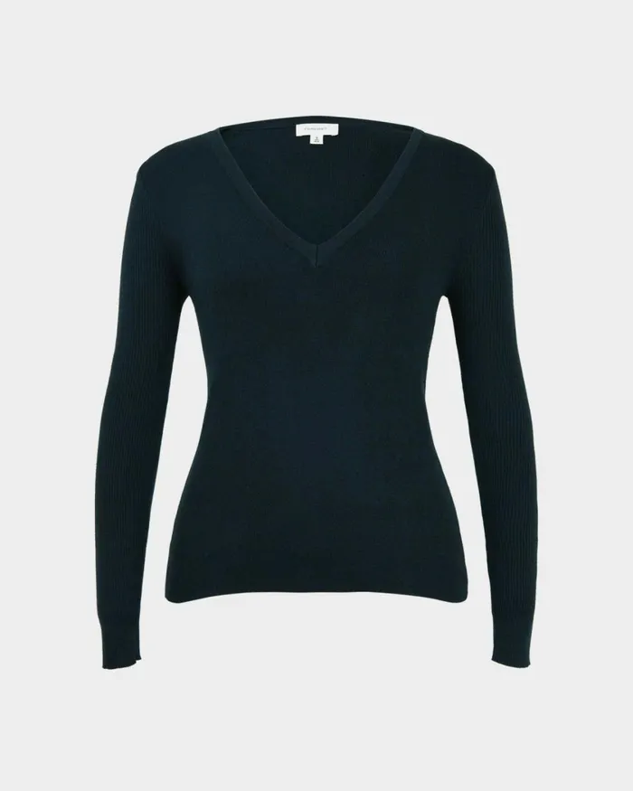 Forcast Vicky Vneck Knit Deep Tealivoryblack Women TShirts and Tops