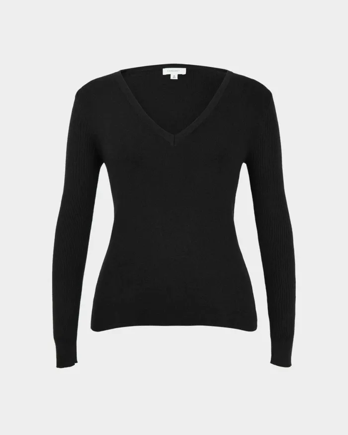 Forcast Vicky Vneck Knit Deep Tealivoryblack Women TShirts and Tops
