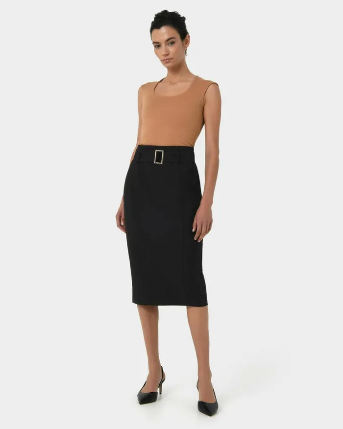 Forcast Victoria Belted Pencil Skirt Black Women Work Skirts