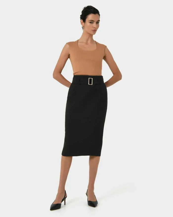 Forcast Victoria Belted Pencil Skirt Black Women Work Skirts