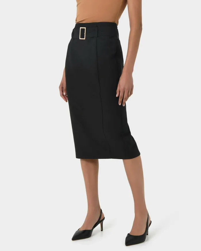 Forcast Victoria Belted Pencil Skirt Black Women Work Skirts