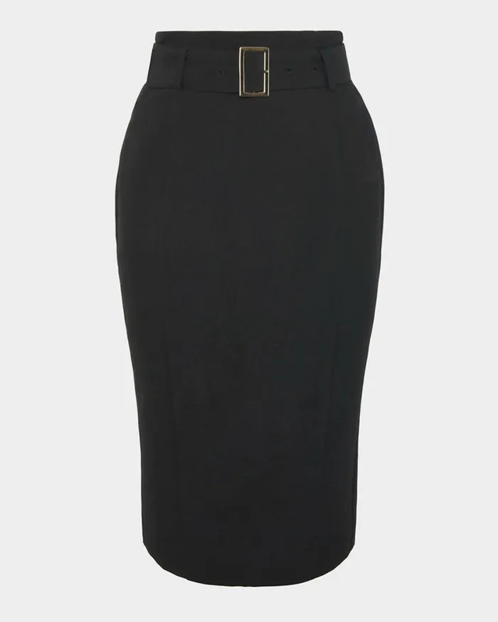 Forcast Victoria Belted Pencil Skirt Black Women Work Skirts