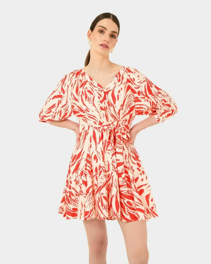 Forcast Vienna Vneck Tie Dress Women Mini Dresses