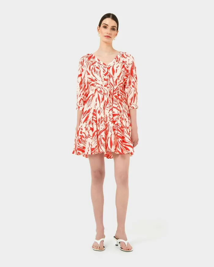 Forcast Vienna Vneck Tie Dress Women Mini Dresses