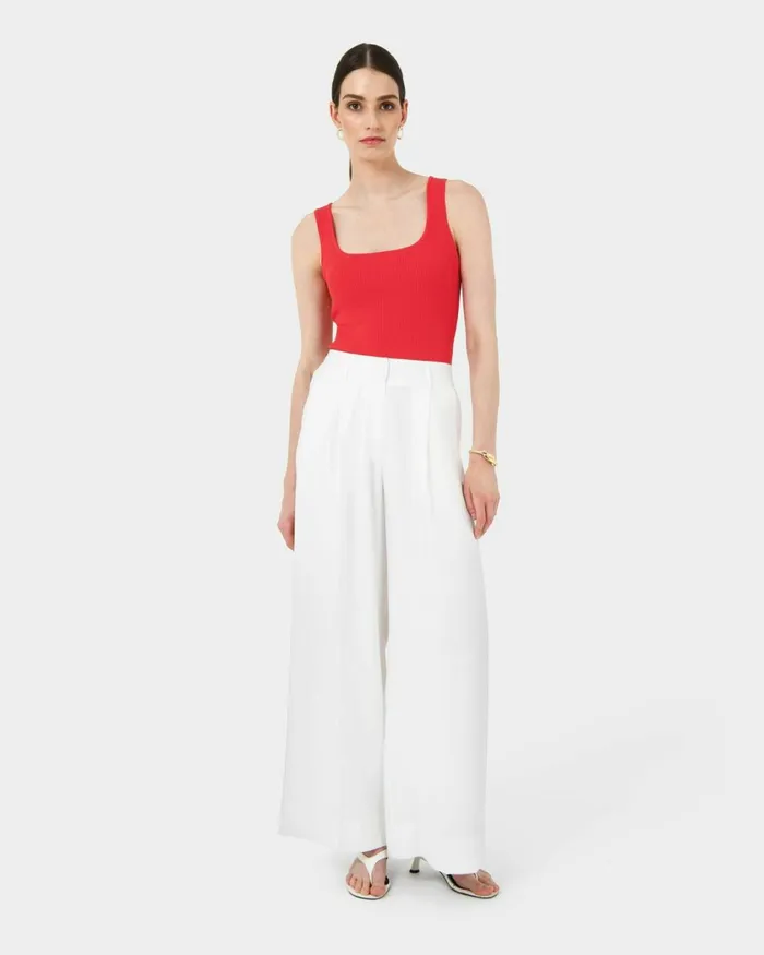 Forcast Vivi Rib Knit Tank Top Redblack Women TShirts and Tops