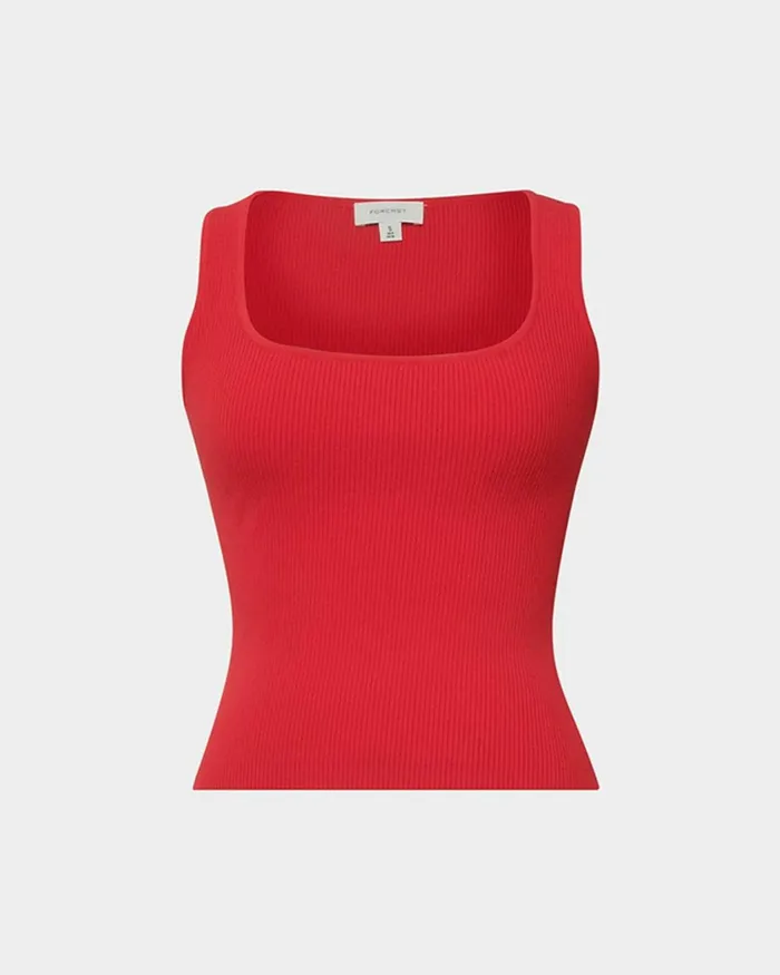 Forcast Vivi Rib Knit Tank Top Redblack Women TShirts and Tops