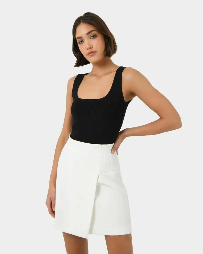 Forcast Vivi Rib Knit Tank Top Redblack Women TShirts and Tops