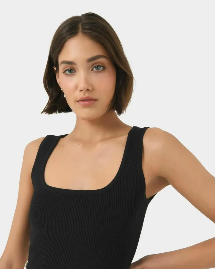 Forcast Vivi Rib Knit Tank Top Redblack Women TShirts and Tops